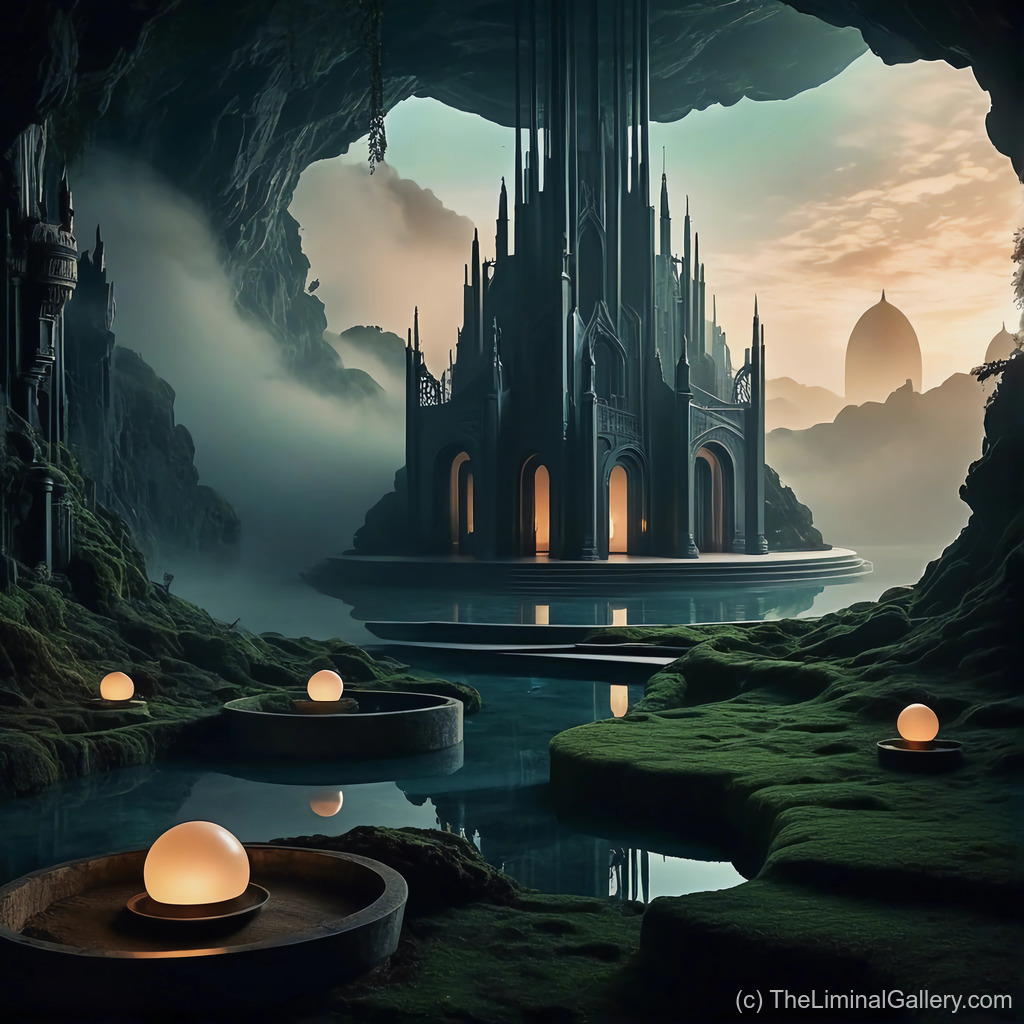 A divine sanctuary illuminated by glowing spires radiates celestial light and tranquil beauty, blending fantasy with serenity.